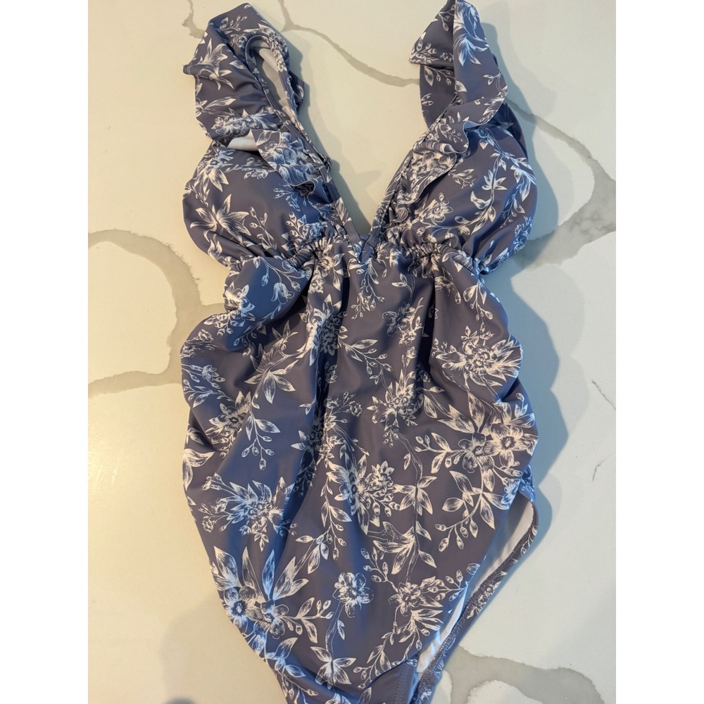 PinkBlush Classic Maternity Floral Ruffle V-Neck One Piece Swimsuit  Size M